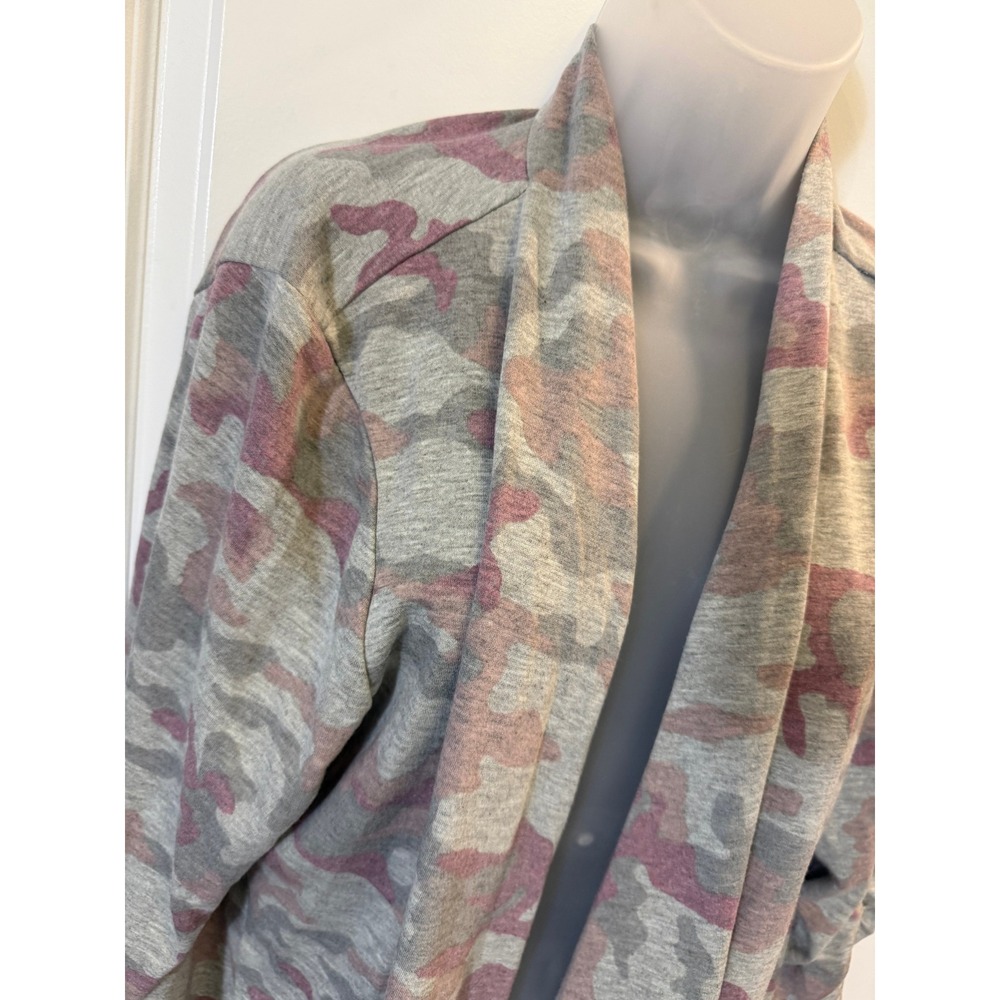 Susan Graver Lifestyle Pink Grey Camo Ruched Sleeve Cardigan XL Petite - Picture 8 of 9
